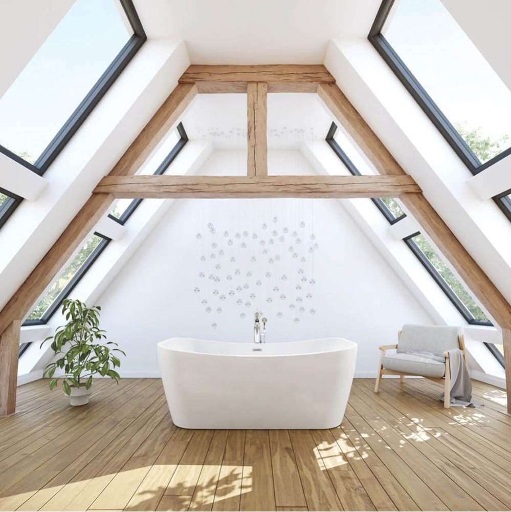 Villi 65 x 32 Acrylic Freestanding Center Drain Bathtub in White with White Skirt