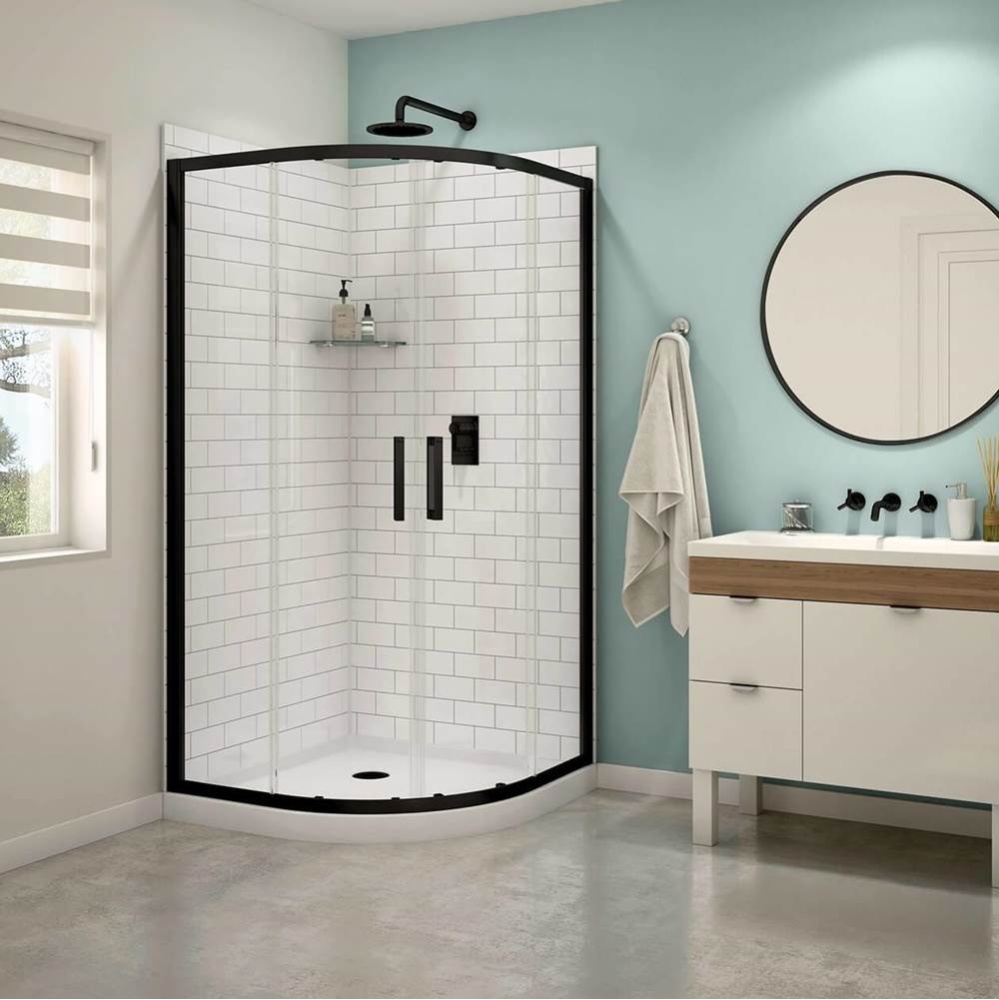 Sakura Acrylic Shower Kit in White with Clear Glass in Matte Black
