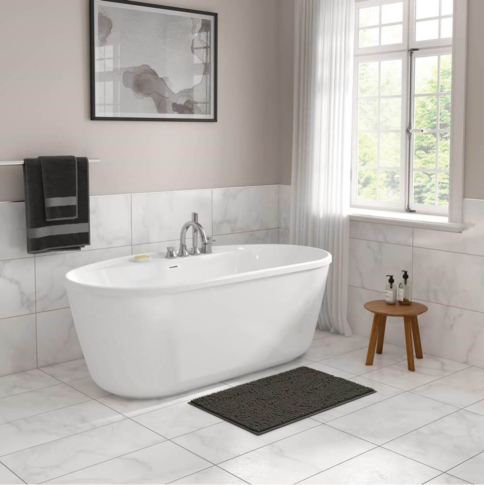 Emica 6434 AcrylX Freestanding Center Drain Bathtub in White with White Skirt