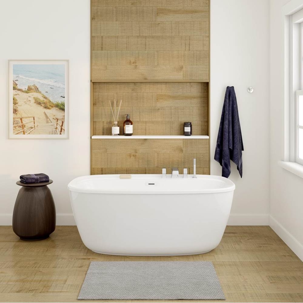 Odetta 58 x 32 AcrylX Freestanding Center Drain Bathtub in White with White Skirt