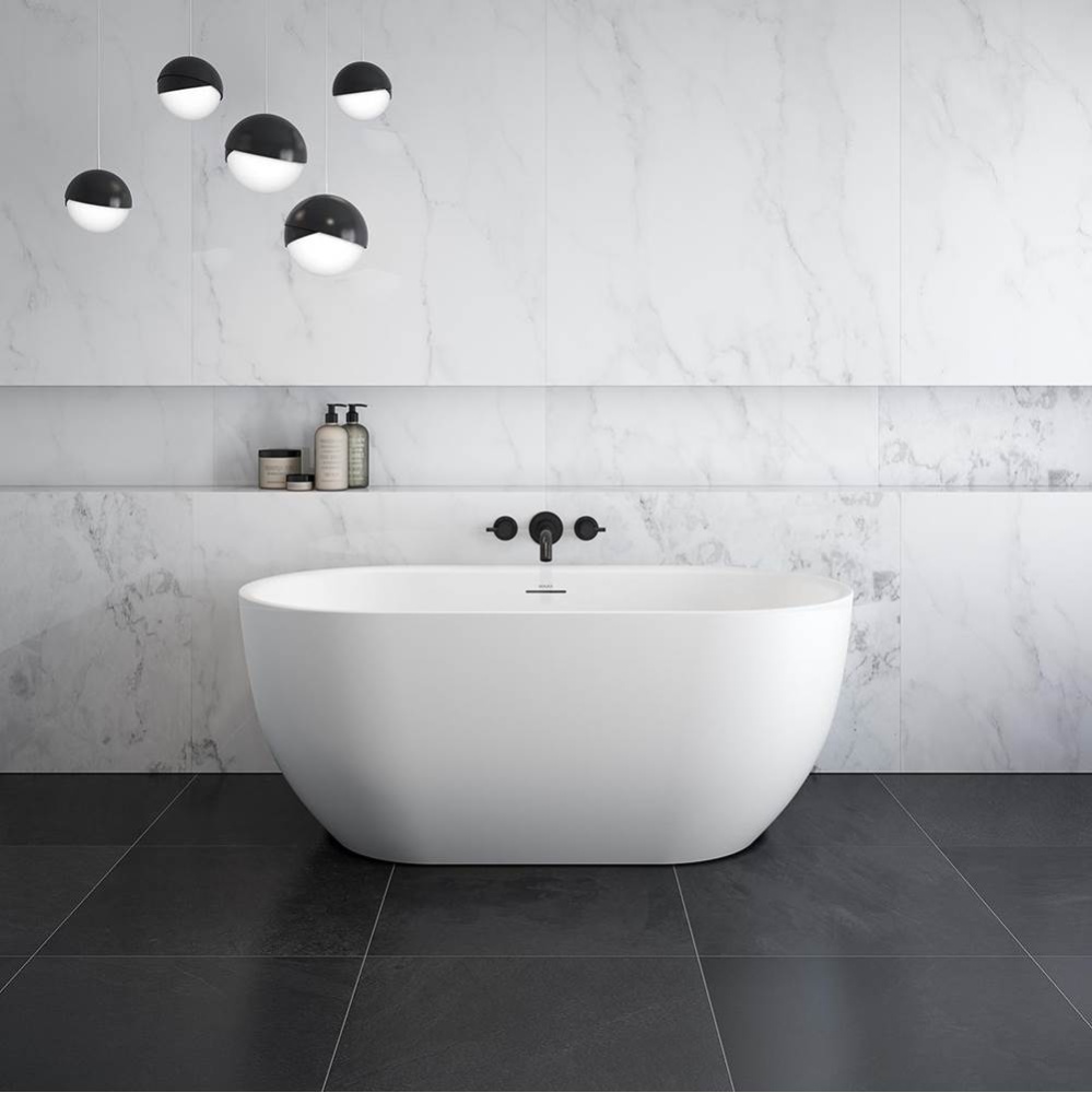 Tosca Matte 5932 Acrylic Freestanding Center Drain Bathtub in Matte White with Matte White Skirt