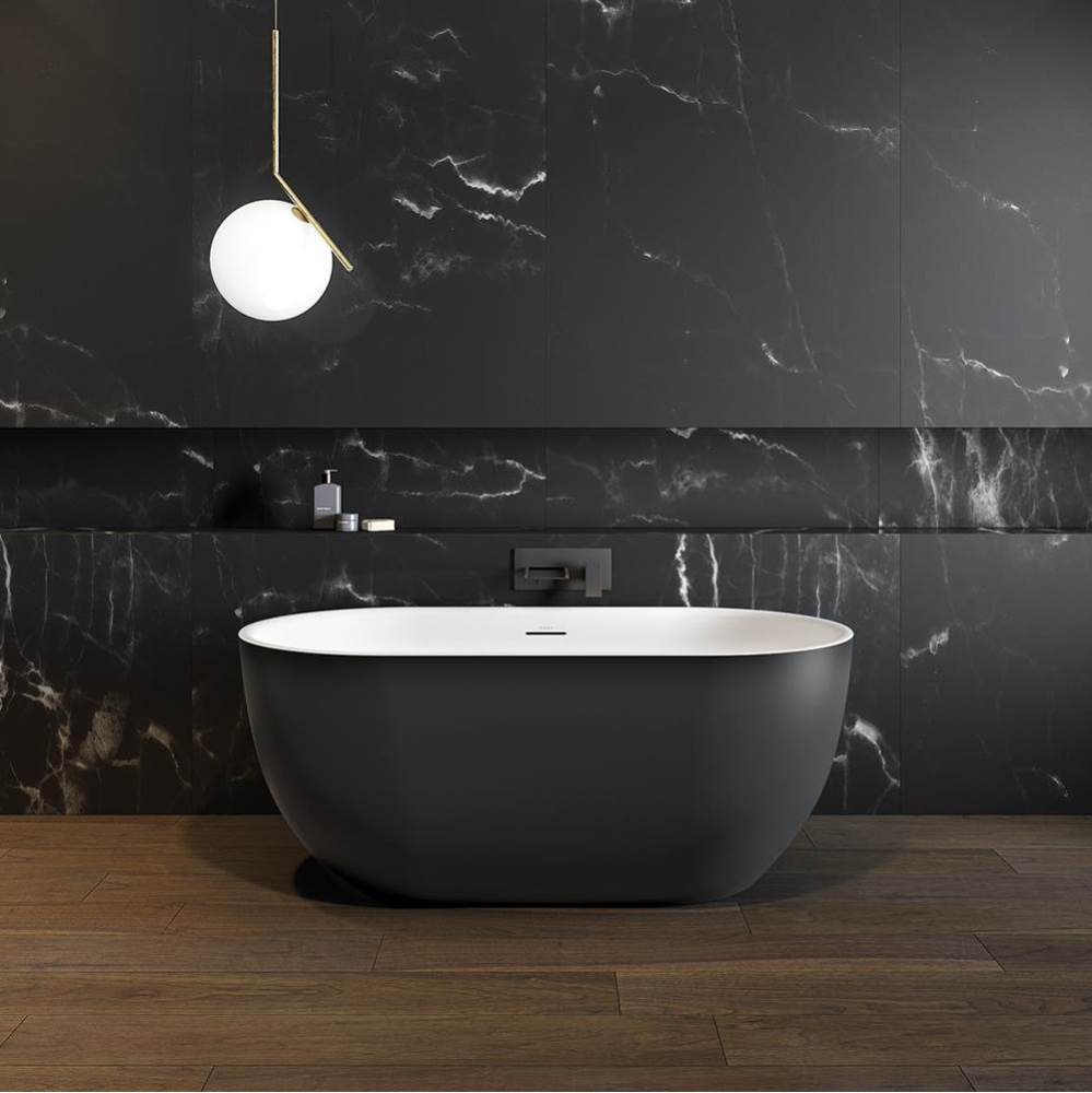 Tosca Matte 5932 Acrylic Freestanding Center Drain Bathtub in Matte White with Matte Black Skirt