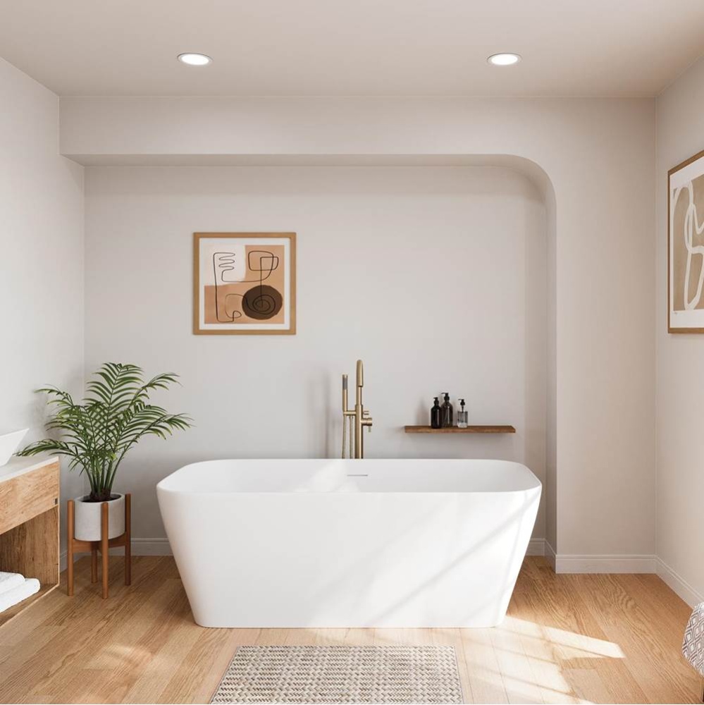 Renata 67 x 32 Acrylic Freestanding Center Drain Bathtub in Matte White with Matte White Skirt