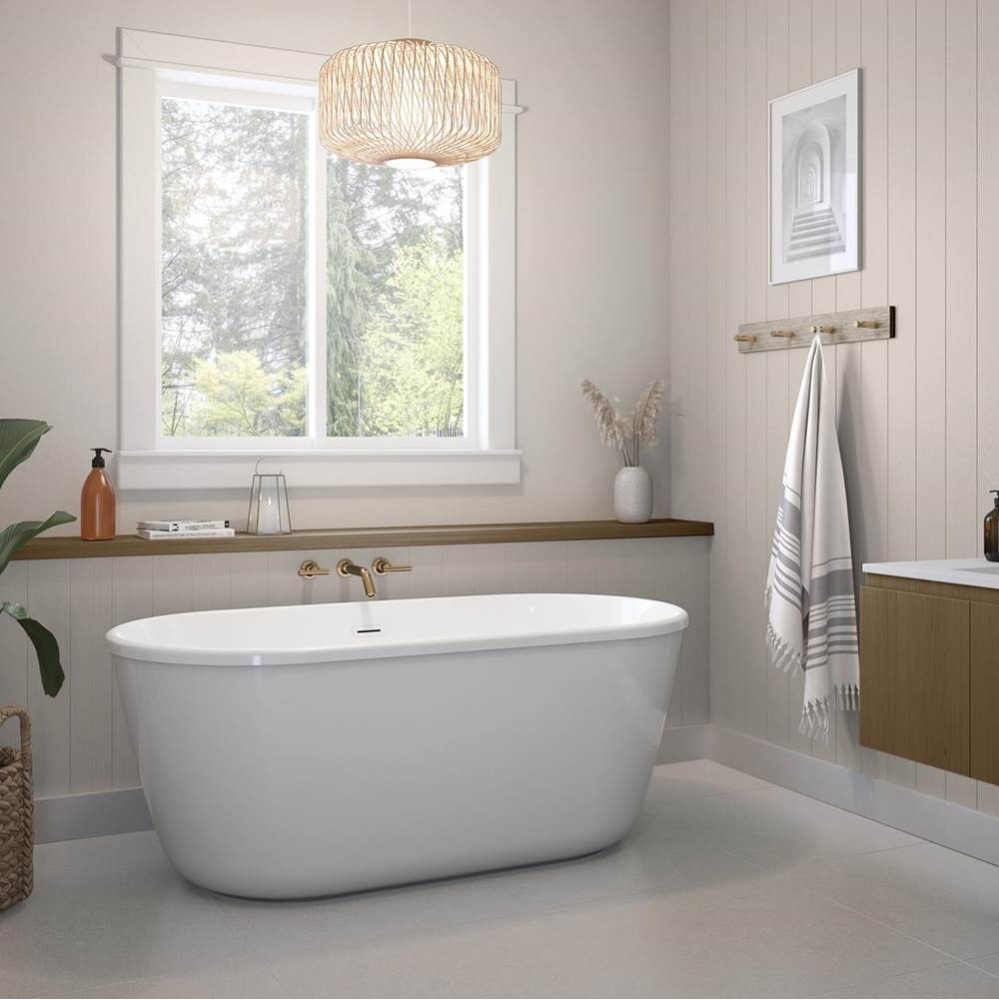 Golan 5829 AcrylX Freestanding Center Drain Bathtub in White with White Skirt