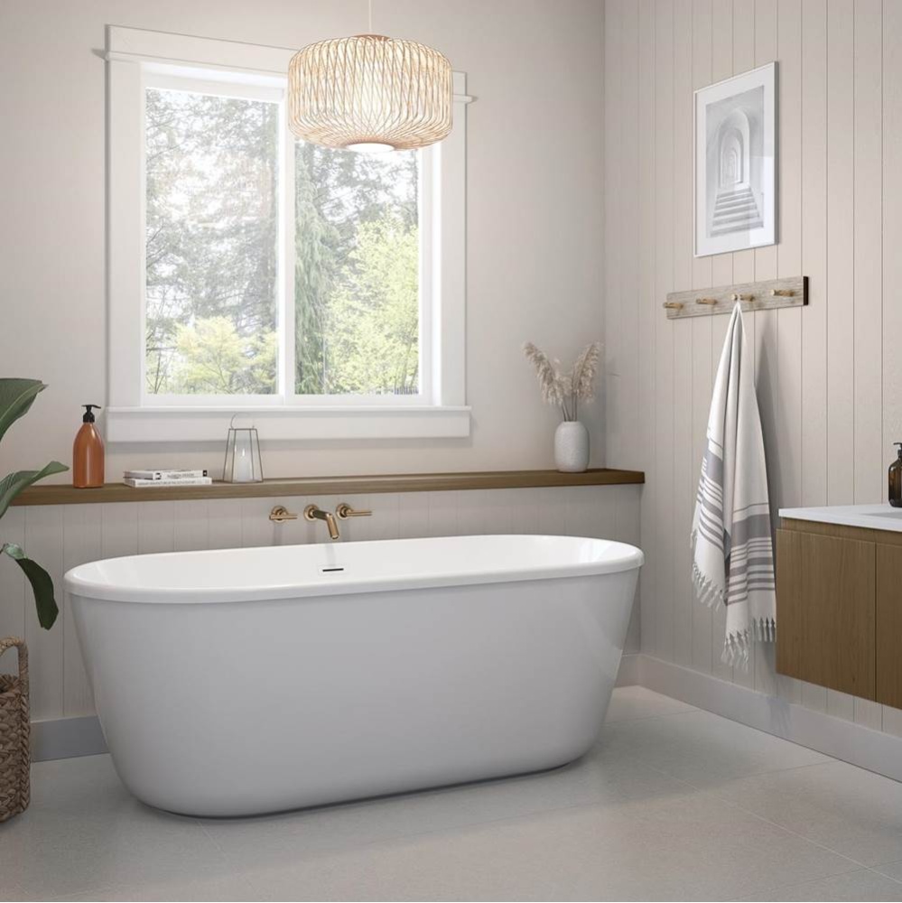 Golan 6429 AcrylX Freestanding Center Drain Bathtub in White with White Skirt