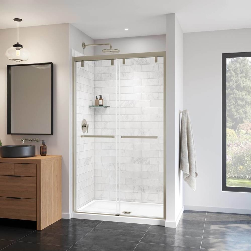 Uptown 44-47 x 76 in. 8 mm Bypass Shower Door for Alcove Installation with Clear glass in Brushed