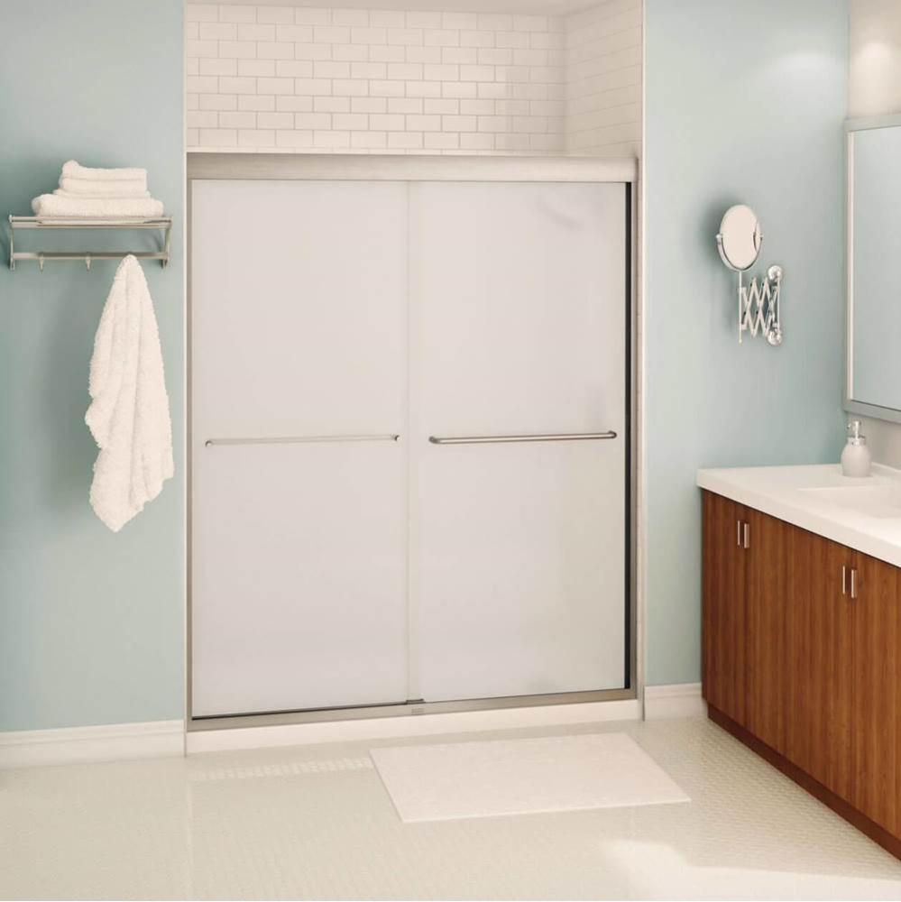 Aura 55-59 x 71 in. 6 mm Sliding Shower Door for Alcove Installation with Frosted Glass in Brushed