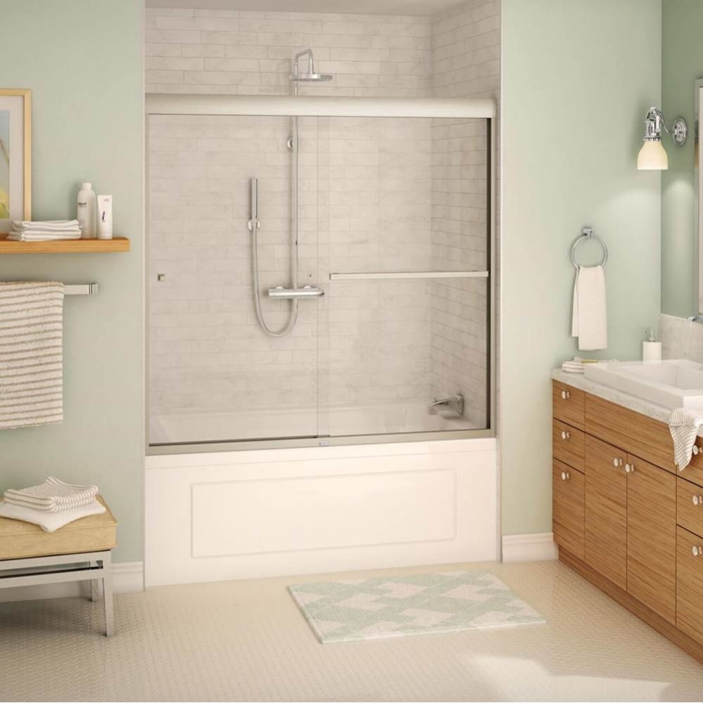 Aura SC 55-59 in. x 57 in. 8 mm Bypass Tub Door for Alcove Installation with Clear Glass in Brushe