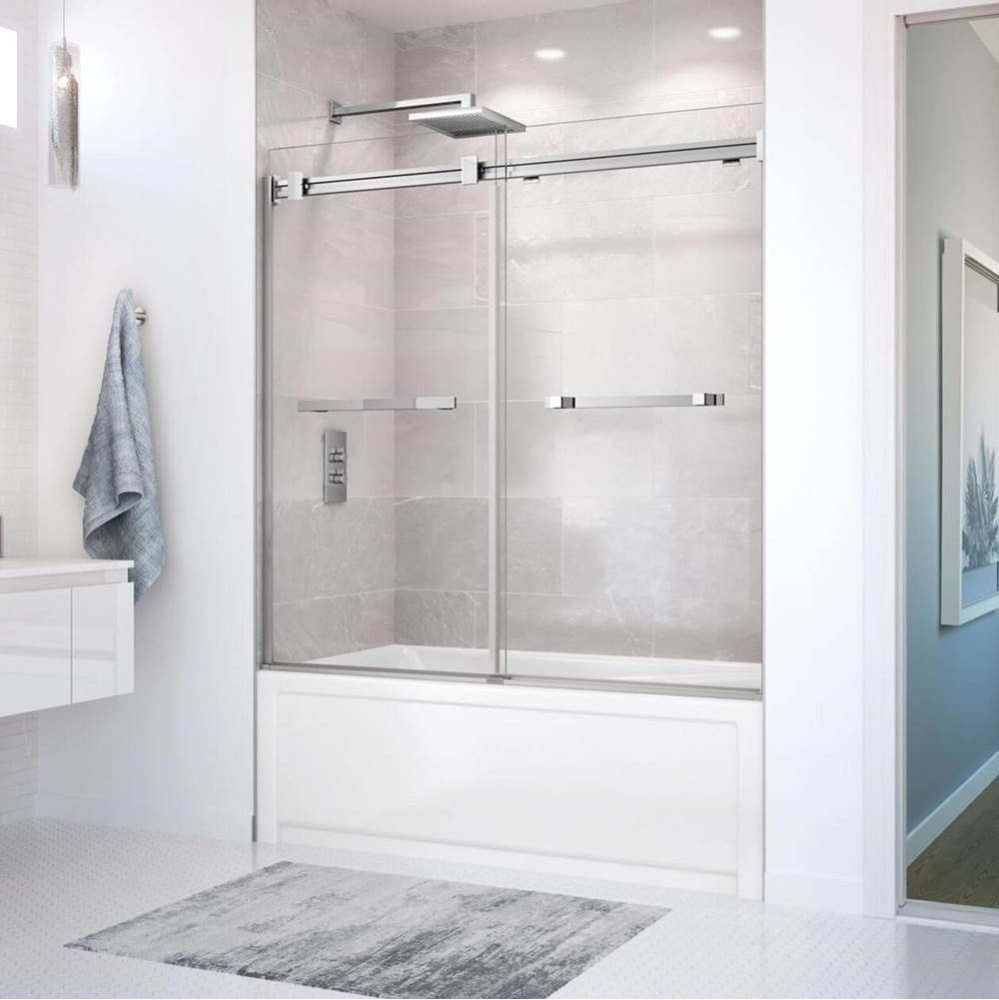 Duel 56-59 x 55.5-59 in. 8 mm Bypass Tub Door for Alcove Installation with Clear glass in Chrome