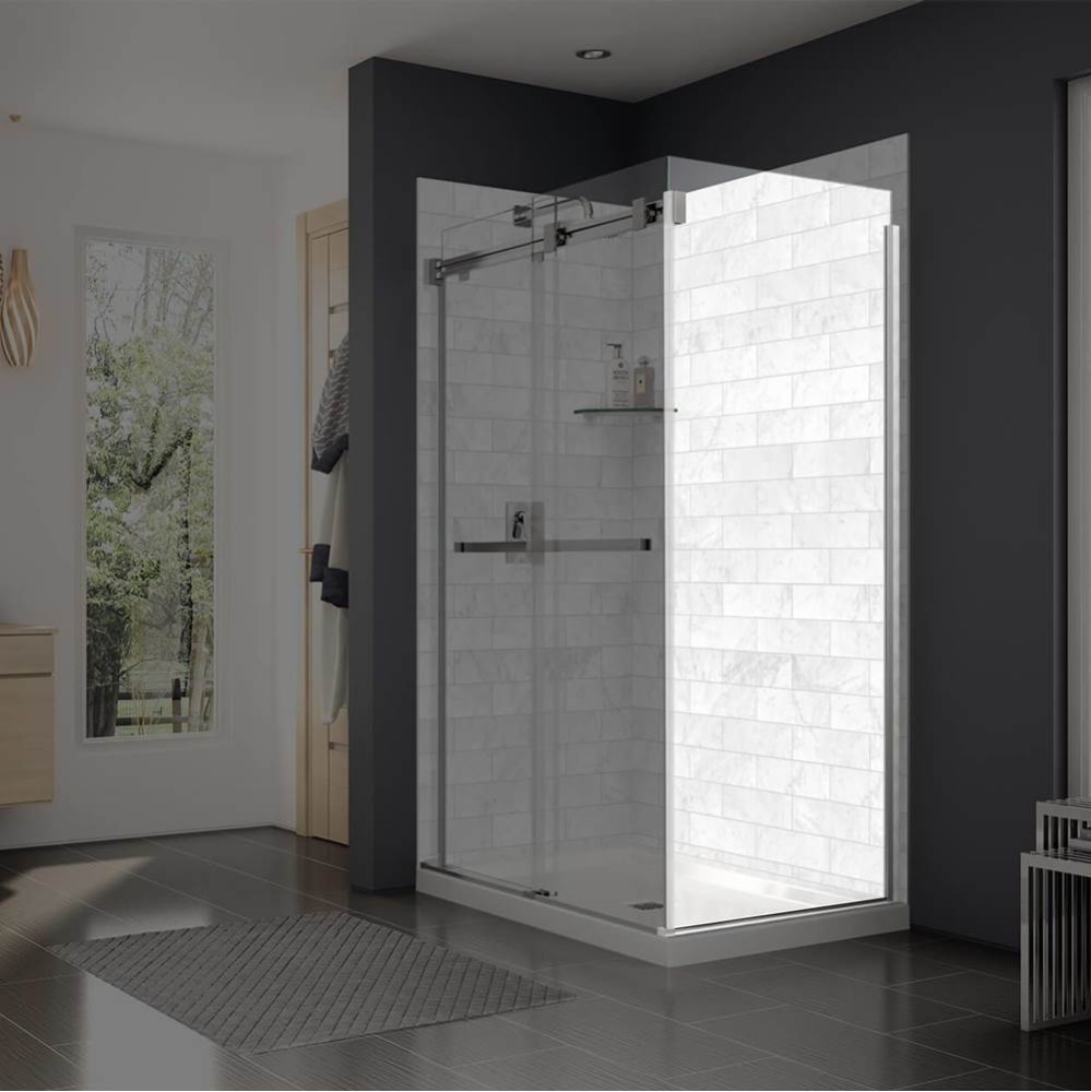 Duel and Inverto Return Panel for 32 in. Base with Clear glass in Chrome