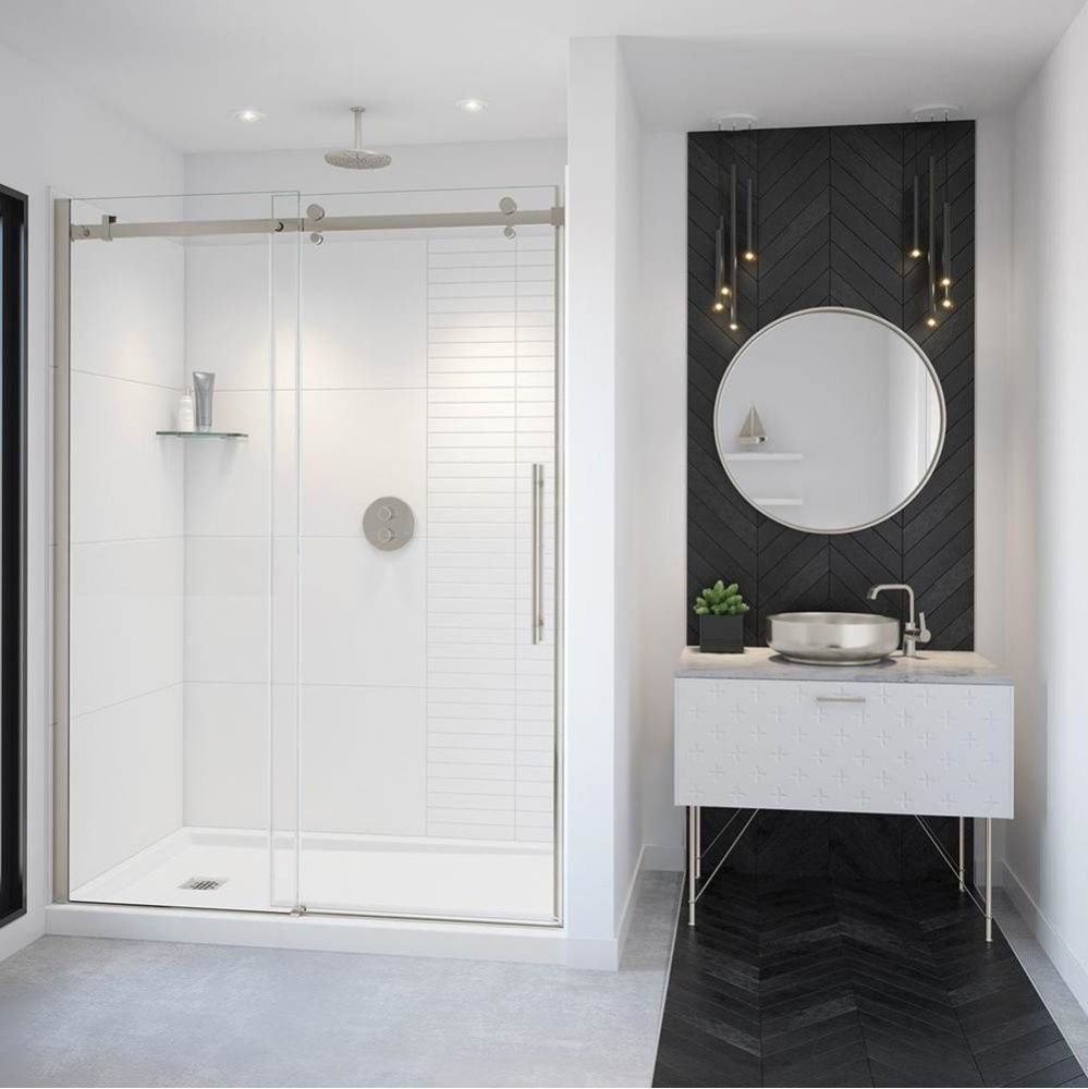 Vela 56.5-59 x 78.75 in. 8mm Sliding Shower Door for Alcove Installation with Clear glass in Brush