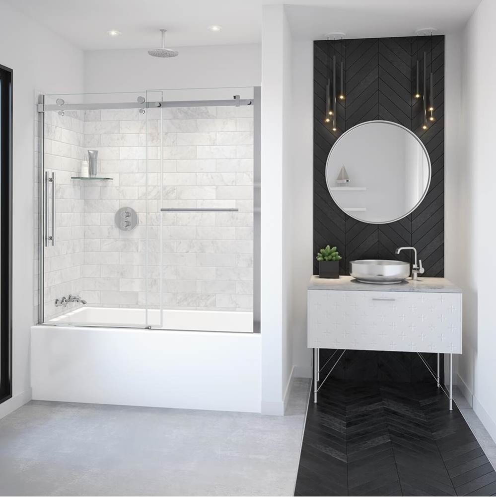 Vela 56.5-59 x 59 in. 8 mm Sliding Tub Door with Towel Bar for Alcove Installation with Clear glas