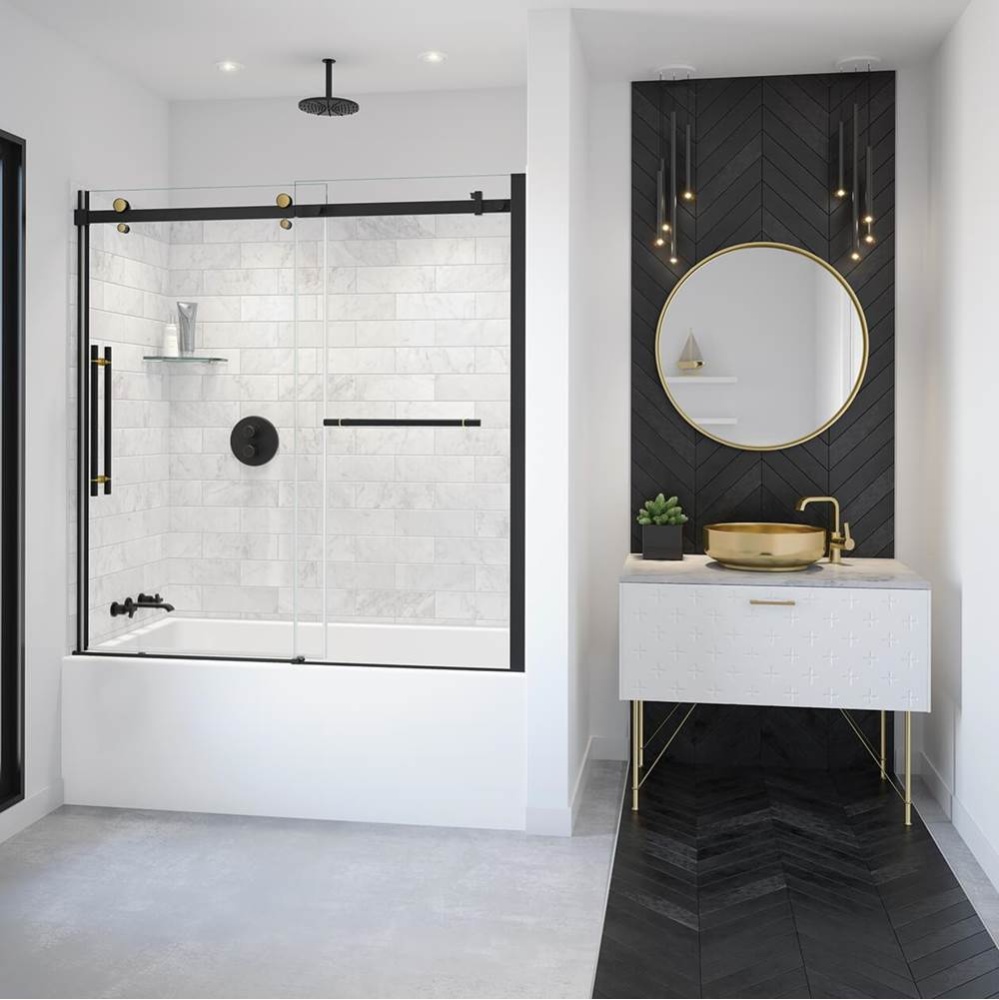 Vela 56.5-59 x 59 in. 8 mm Sliding Tub Door with Towel Bar for Alcove Installation with Clear glas