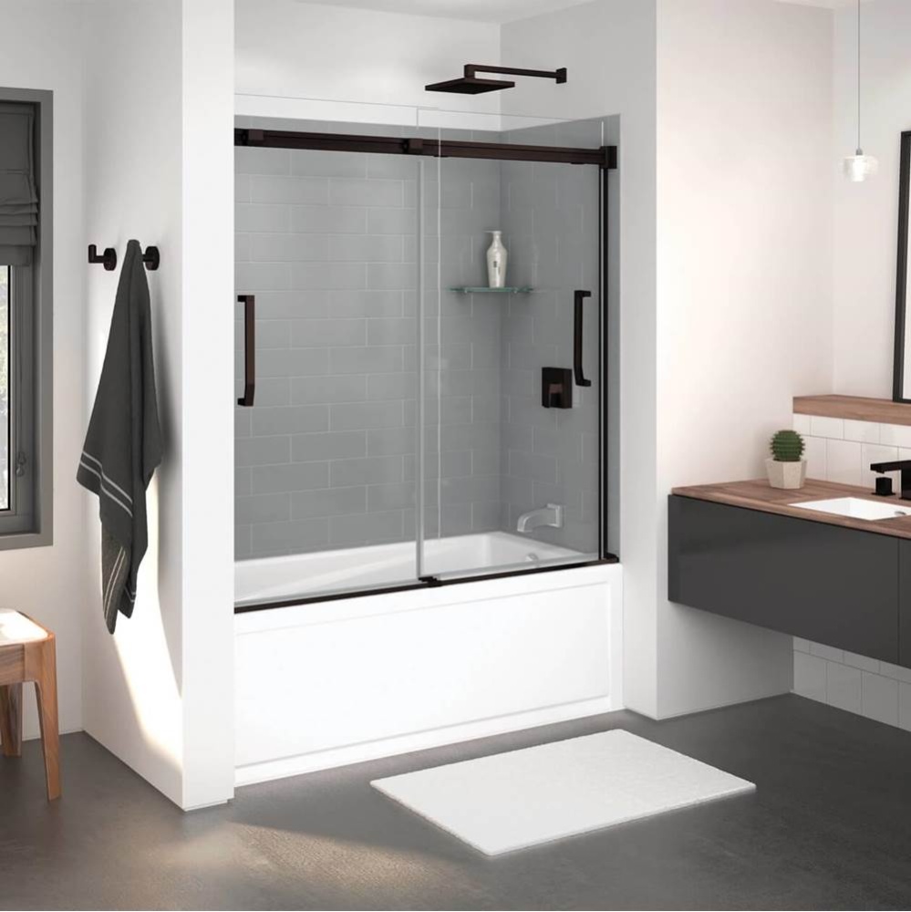 Inverto 56-59 x 55 ½-59 in. 8mm Bypass Tub Door for Alcove Installation with Clear glass in D