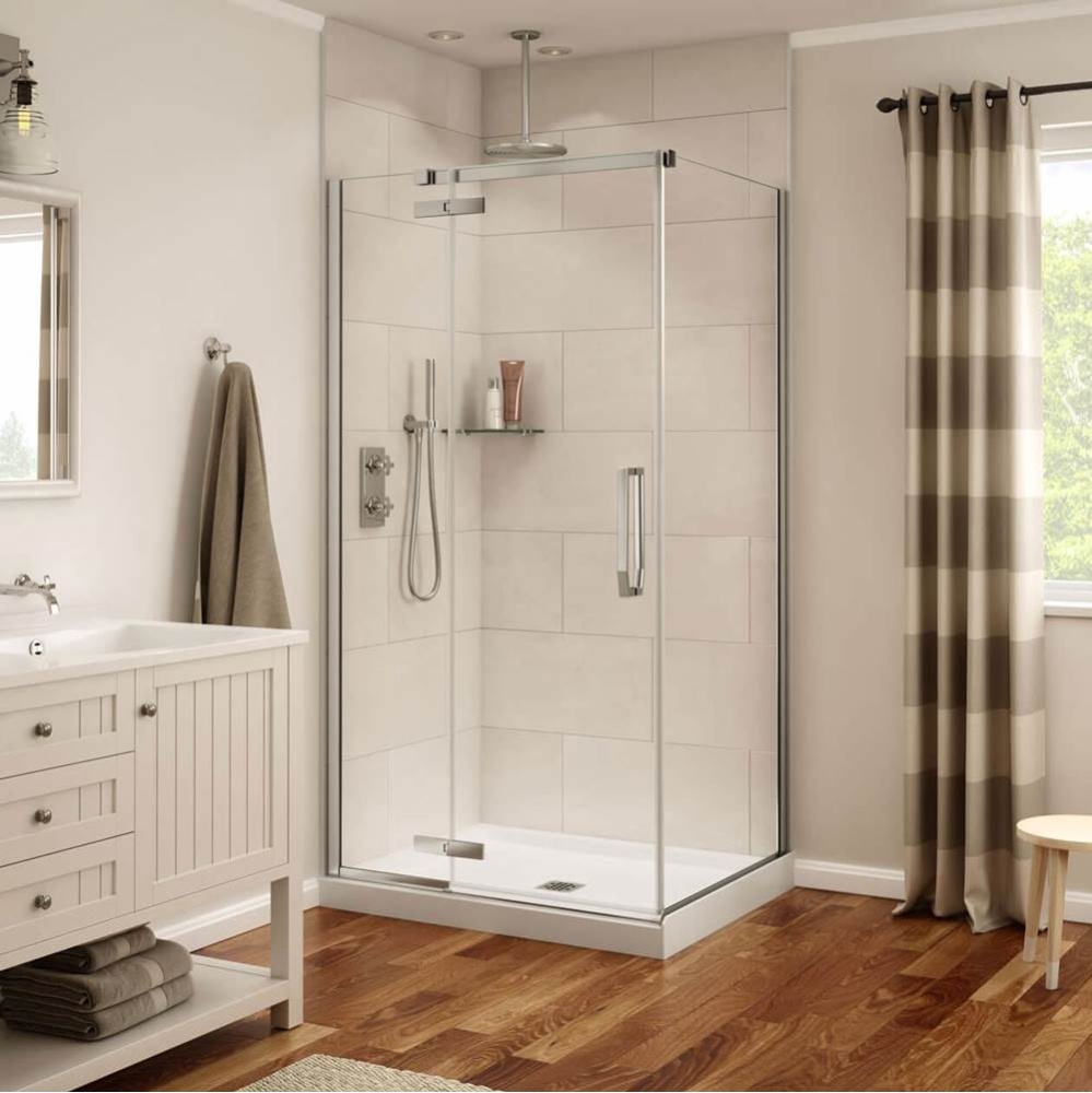 Davana Rectangular 42 x 34 x 75 in. 8mm Pivot Shower Door for Corner Installation with Clear Glass