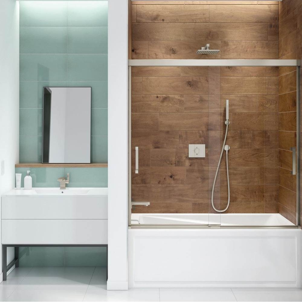 Incognito 57 56-59 x 56 3/4 in. 8mm Bypass Tub Door for Alcove Installation with Clear glass in Br