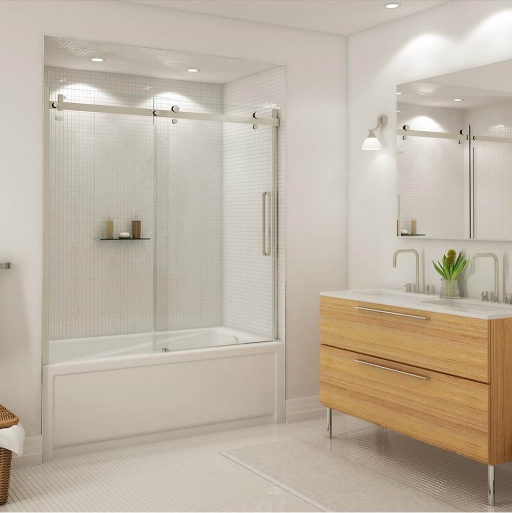 Halo 56.5-59 x 59 in. 8 mm Sliding Tub Door for Alcove Installation with Clear glass in Brushed Ni