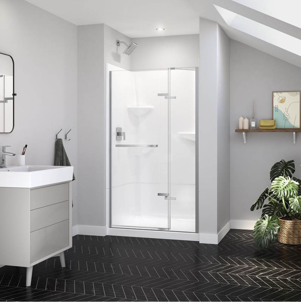 Reveal Sleek 71 41 1/2-44 1/2 x 71 1/2 in. 8mm Pivot Shower Door for Alcove Installation with Clea