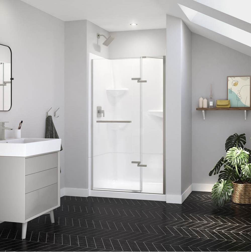 Reveal Sleek 71 41 1/2-44 1/2 x 71 1/2 in. 8mm Pivot Shower Door for Alcove Installation with Clea