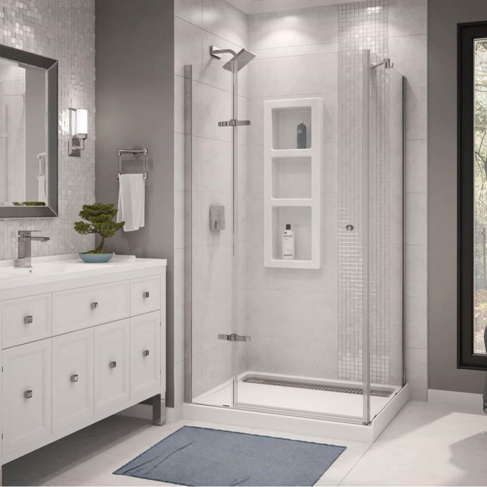 Urbano II 34 x 42 Acrylic Center Drain Shower Kit in White with Clear Glass in Chrome