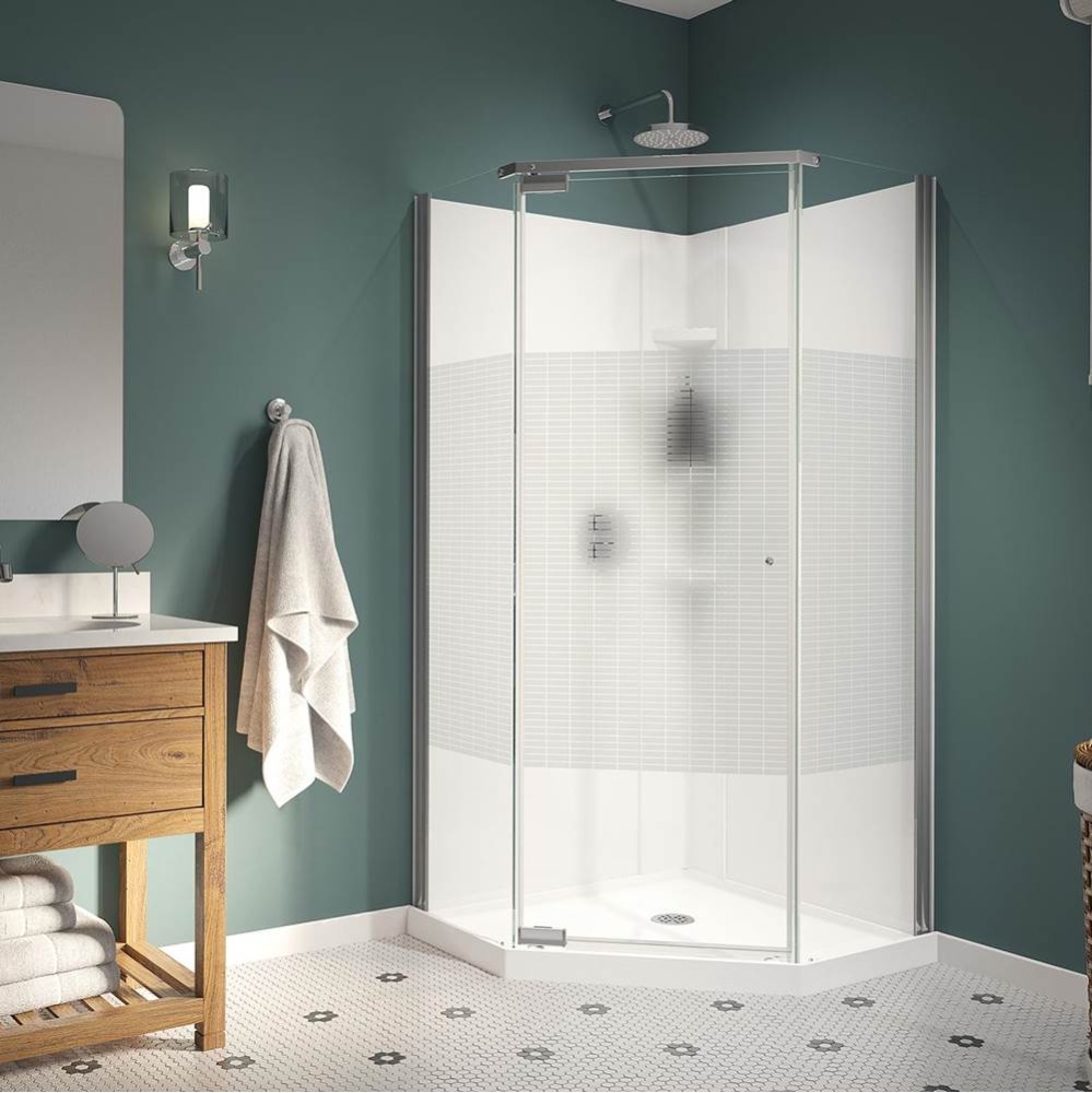 Begonia Carbon 36 x 36 Polystyrene Center Drain Shower Kit in White with Carbon Glass in Chrome