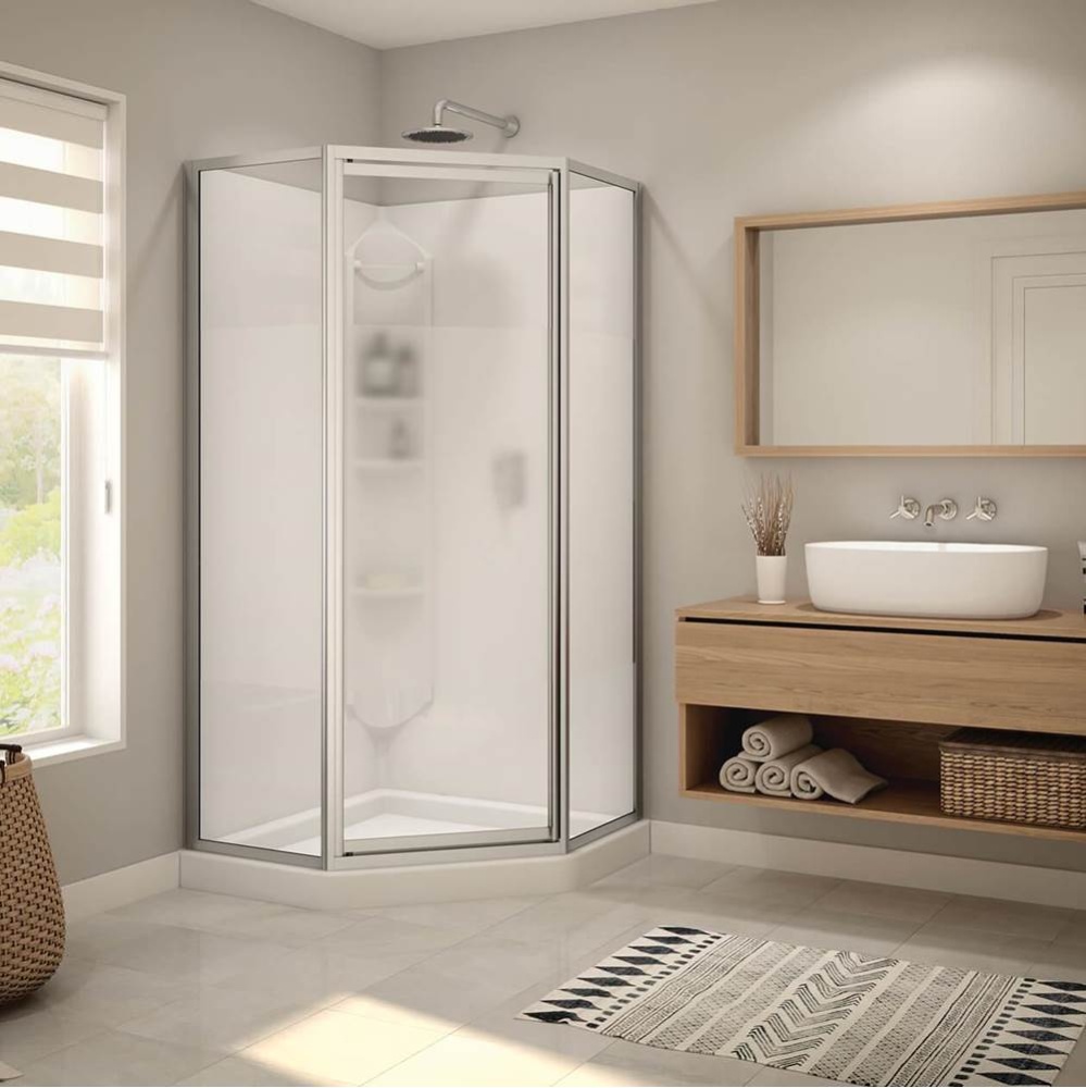 Orchid 38 x 38 Polystyrene Center Drain Shower Kit in White with Centre Silk Glass in Chrome