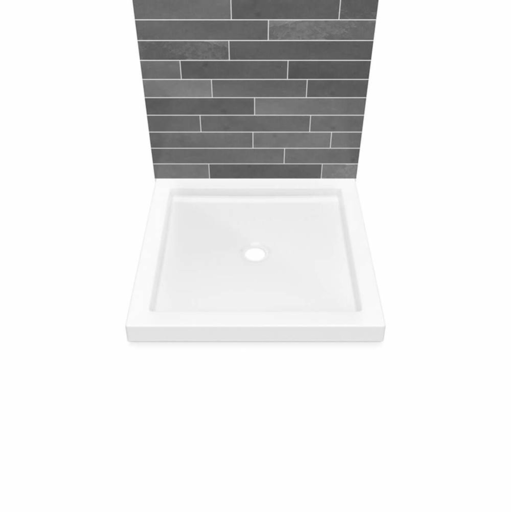 B3Round 3636 Acrylic Wall Mounted Shower Base in White with Center Drain
