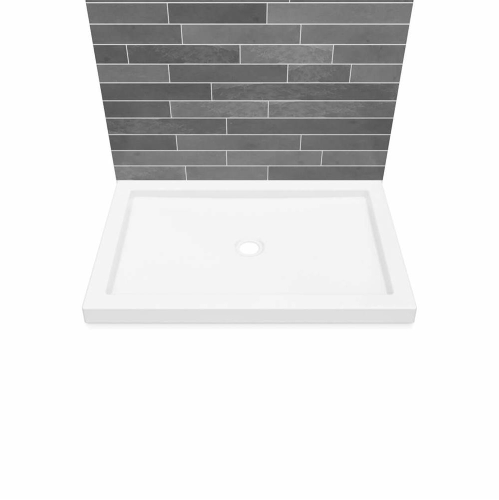 B3Round 4832 Acrylic Wall Mounted Shower Base in White with Center Drain