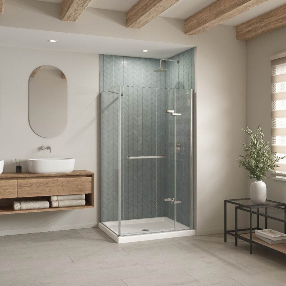 B3Round 4834 Acrylic Corner Right Shower Base in White with Anti-slip Bottom with Center Drain