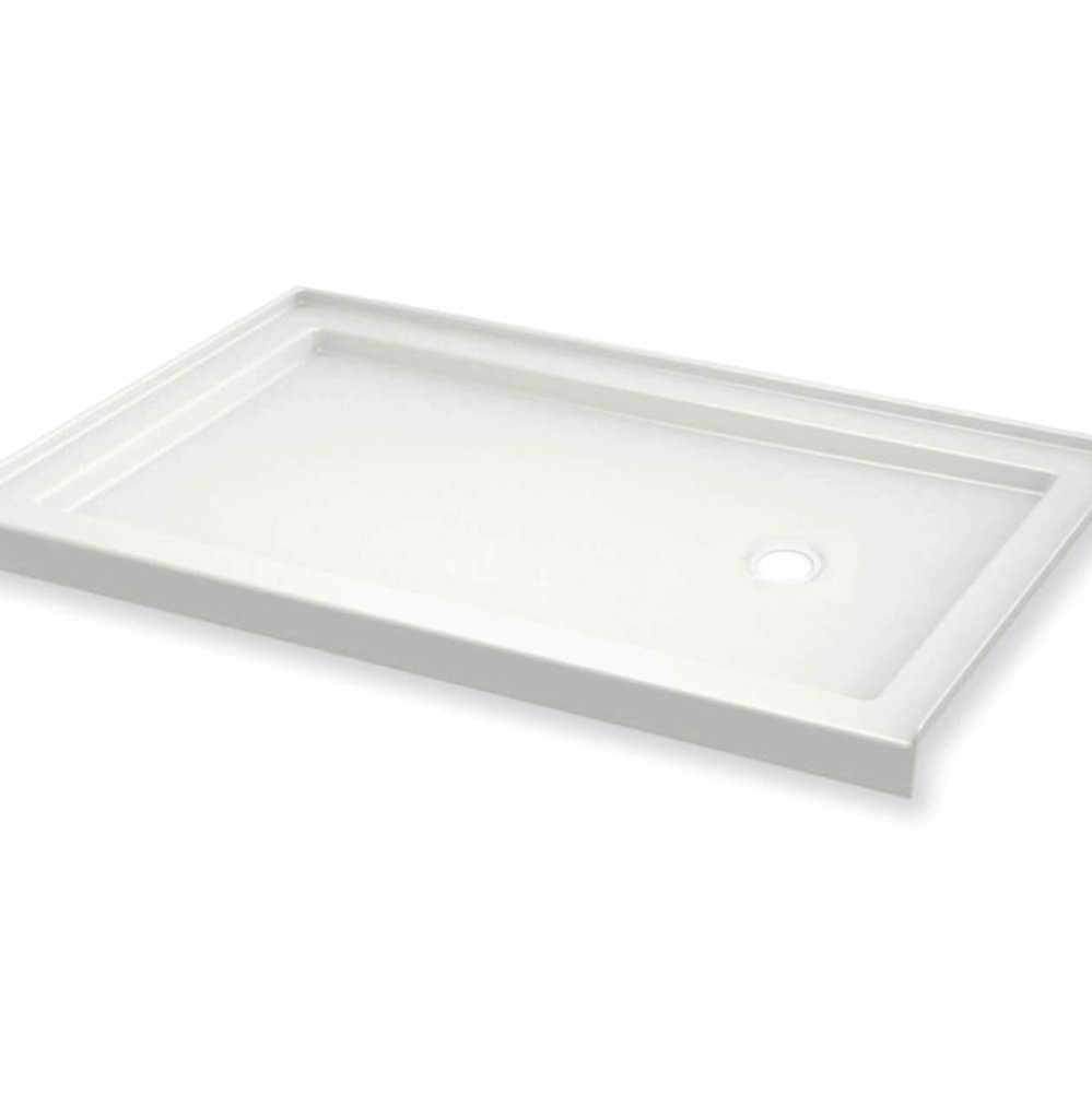 B3Round 6032 Acrylic Alcove Shower Base in White with Left-Hand Drain