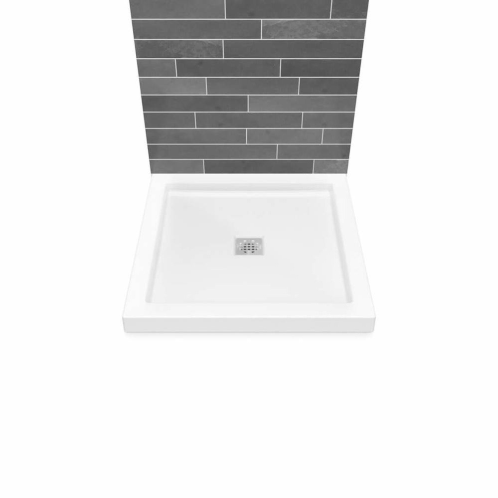 B3Square 3636 Acrylic Wall Mounted Shower Base in White with Center Drain