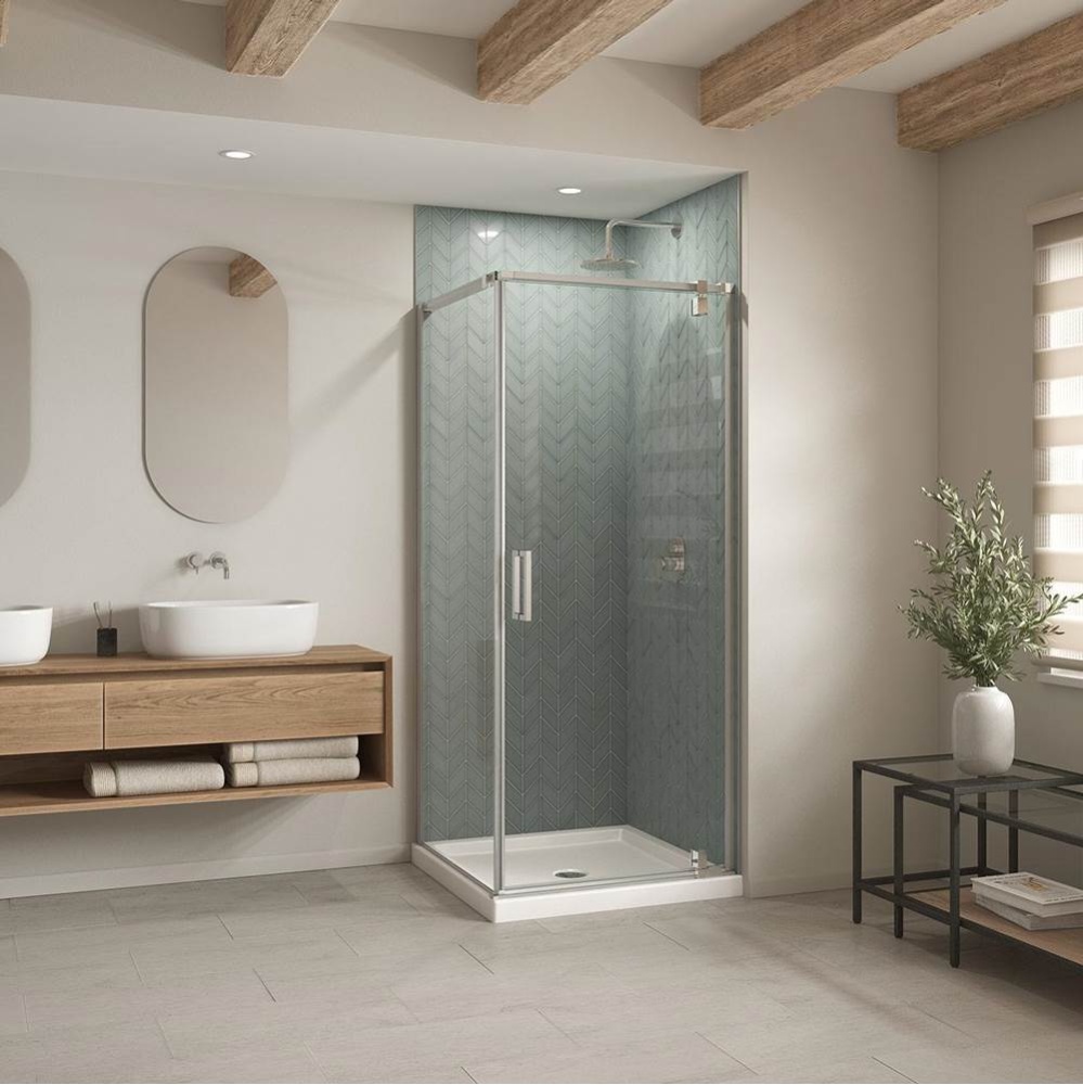 B3Square 3636 Acrylic Corner Left or Right Shower Base in White with Anti-slip Bottom with Center