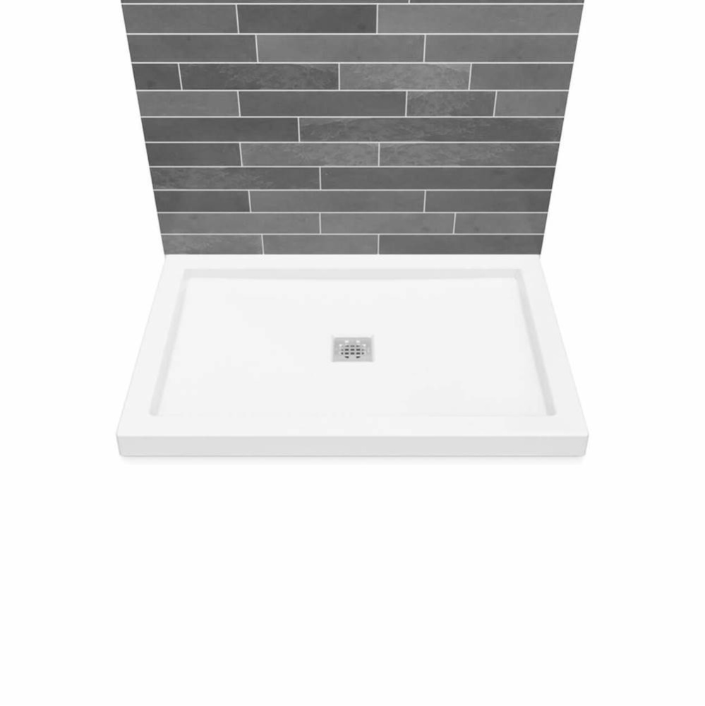 B3Square 4834 Acrylic Wall Mounted Shower Base in White with Center Drain