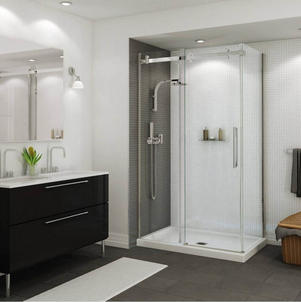 B3Square 4836 Acrylic Corner Left Shower Base in White with Anti-slip Bottom with Center Drain