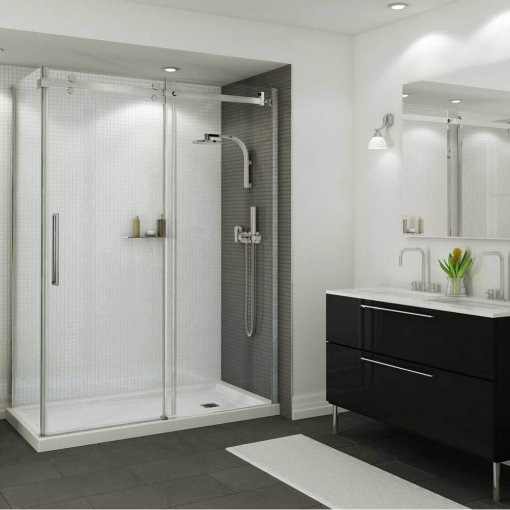 B3Square 6032 Acrylic Corner Right Shower Base in White with Anti-slip Bottom with Right-Hand Drai