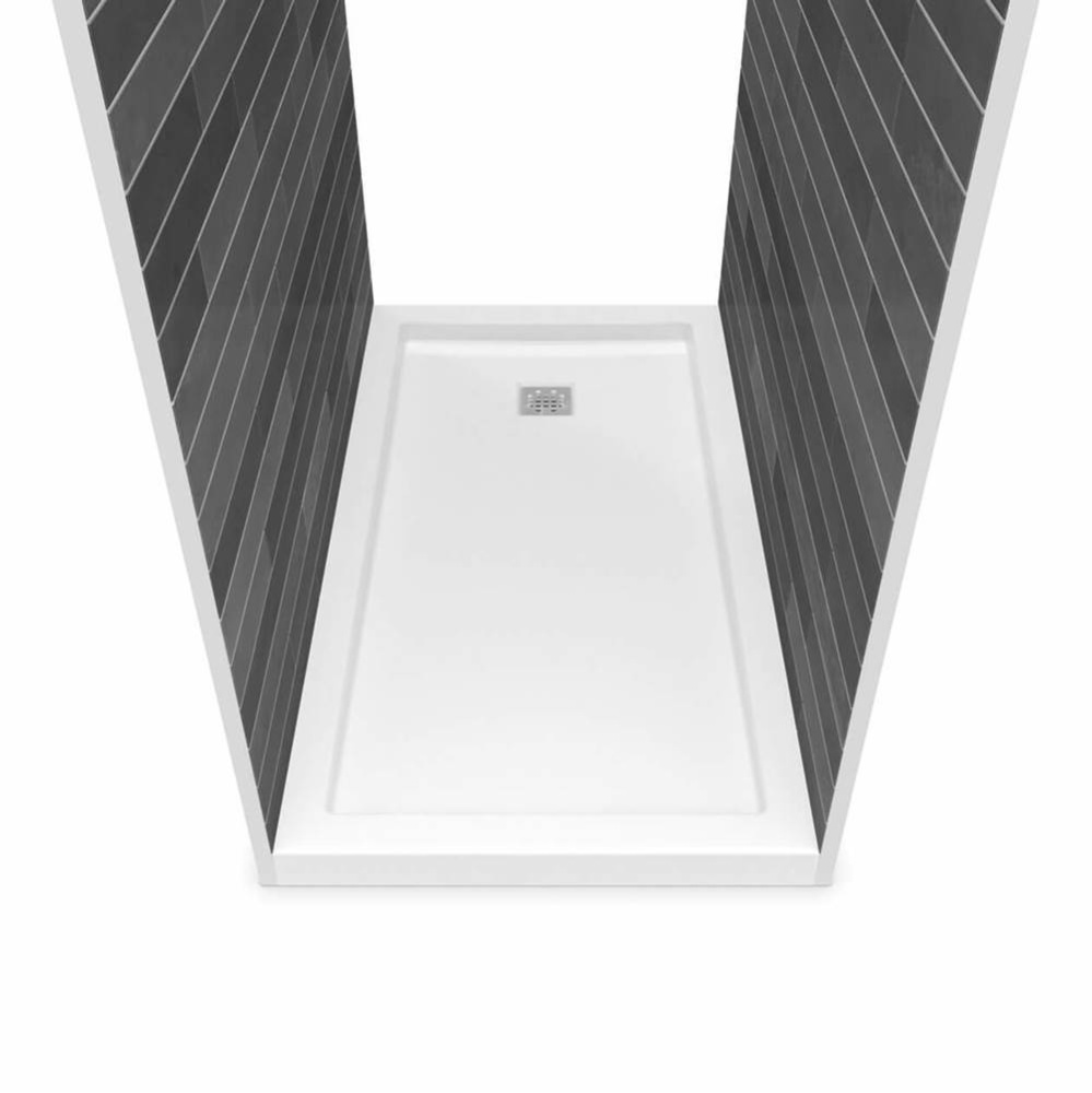 B3Square 6036 Acrylic Tunnel Shower Base in White with Back End Drain