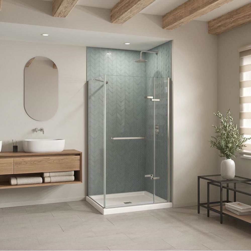 B3Square 4236 Acrylic Corner Right Shower Base in White with Anti-slip Bottom with Center Drain