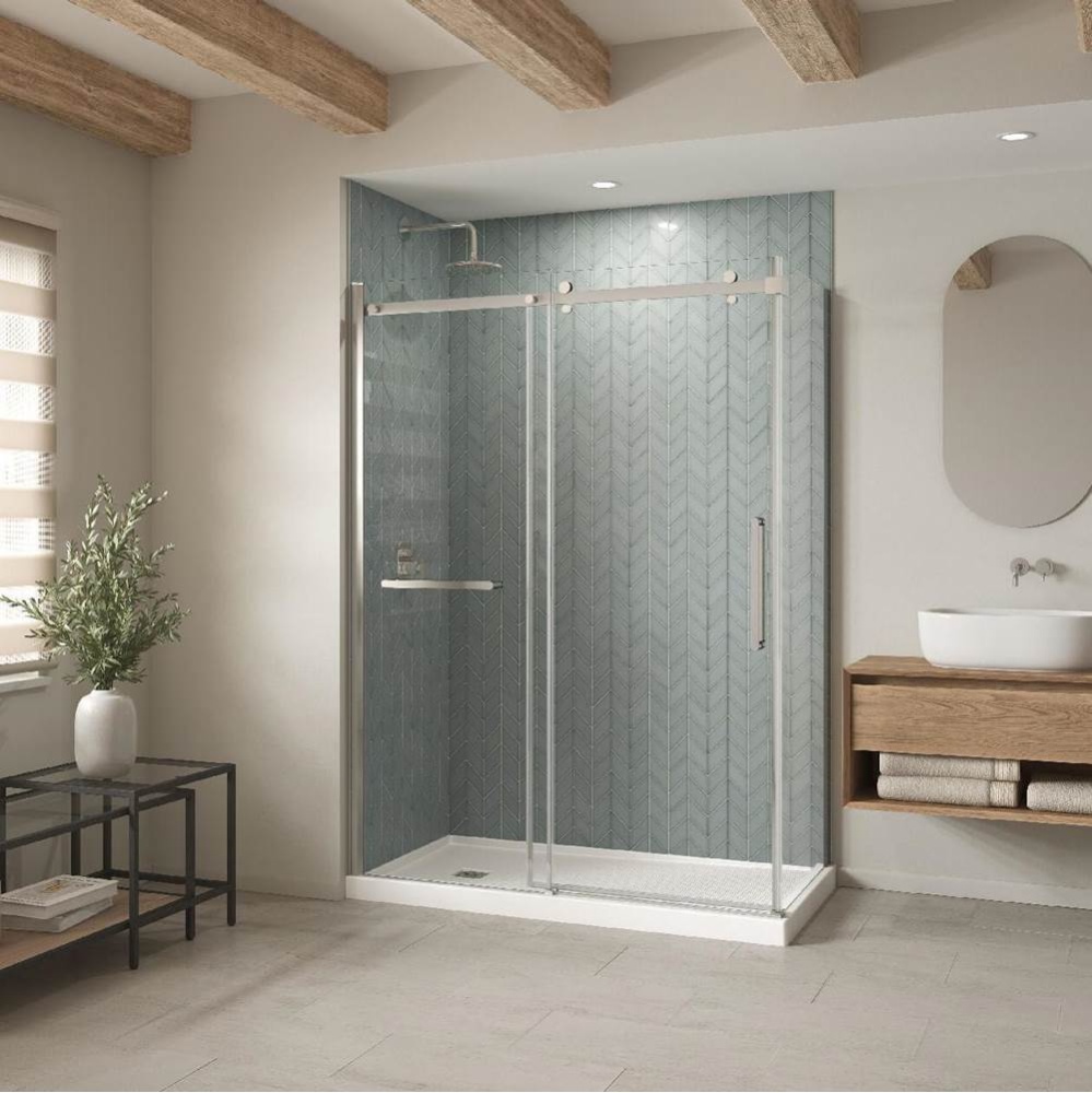 B3Square 6034 Acrylic Corner Left Shower Base in White with Anti-slip Bottom with Left-Hand Drain