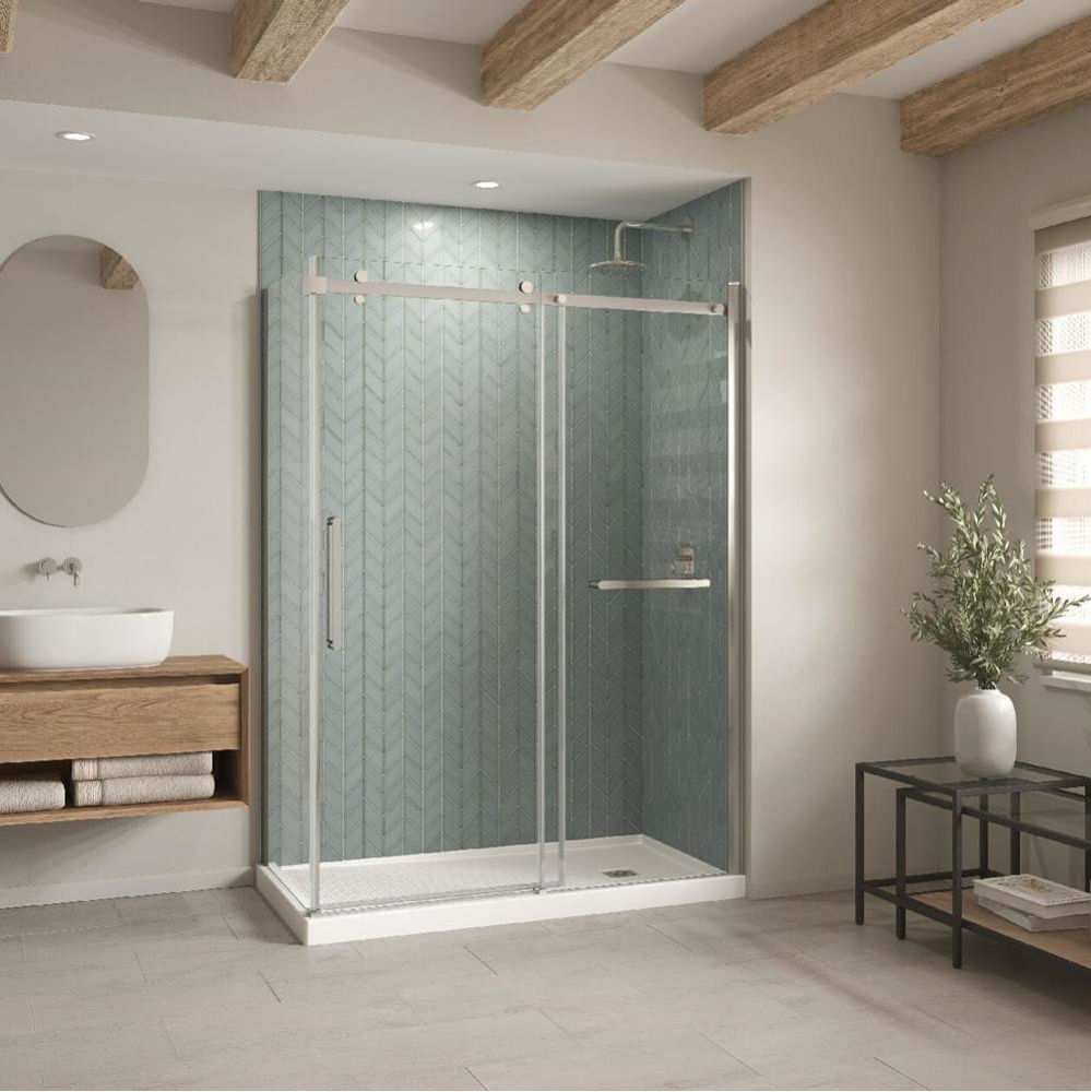 B3Square 6034 Acrylic Corner Right Shower Base in White with Anti-slip Bottom with Right-Hand Drai