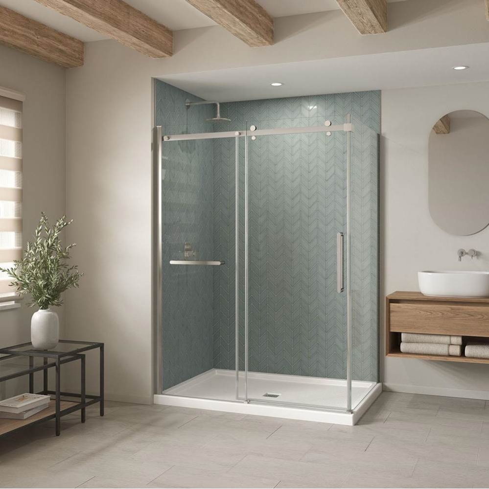 B3Square 6042 Acrylic Corner Left Shower Base in White with Anti-slip Bottom with Center Drain