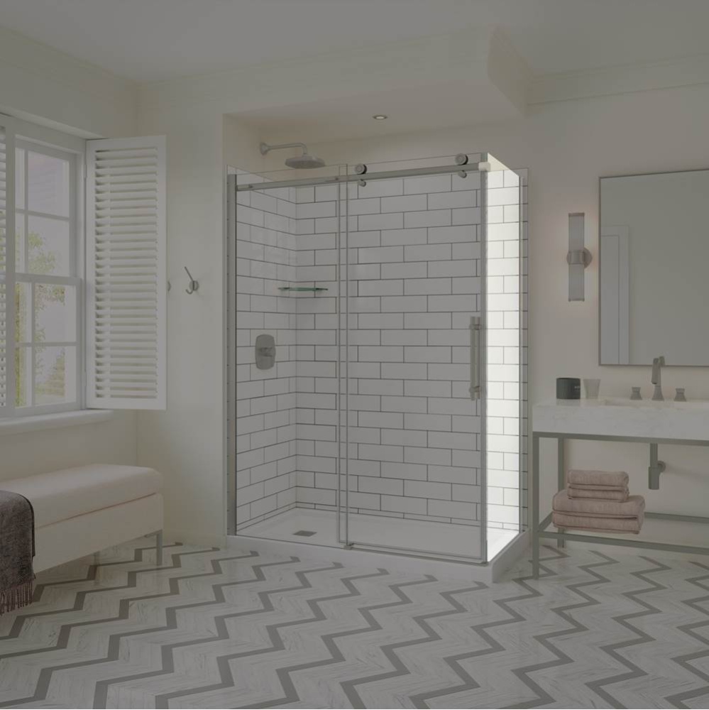 Odyssey SC Return Panel for 32 in. Base in Clear Glass in Brushed Nickel