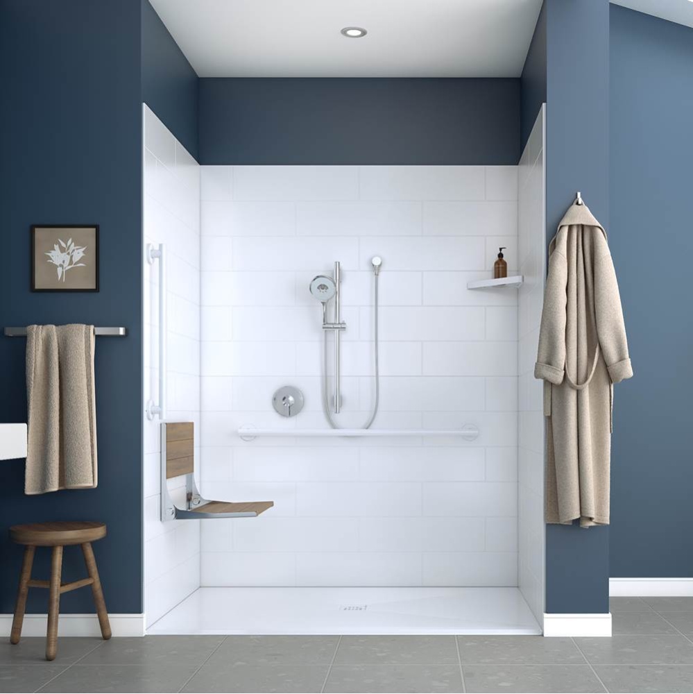 Acolyte 6238 Acrylic Alcove Shower Base in White with ABS Center Drain in White