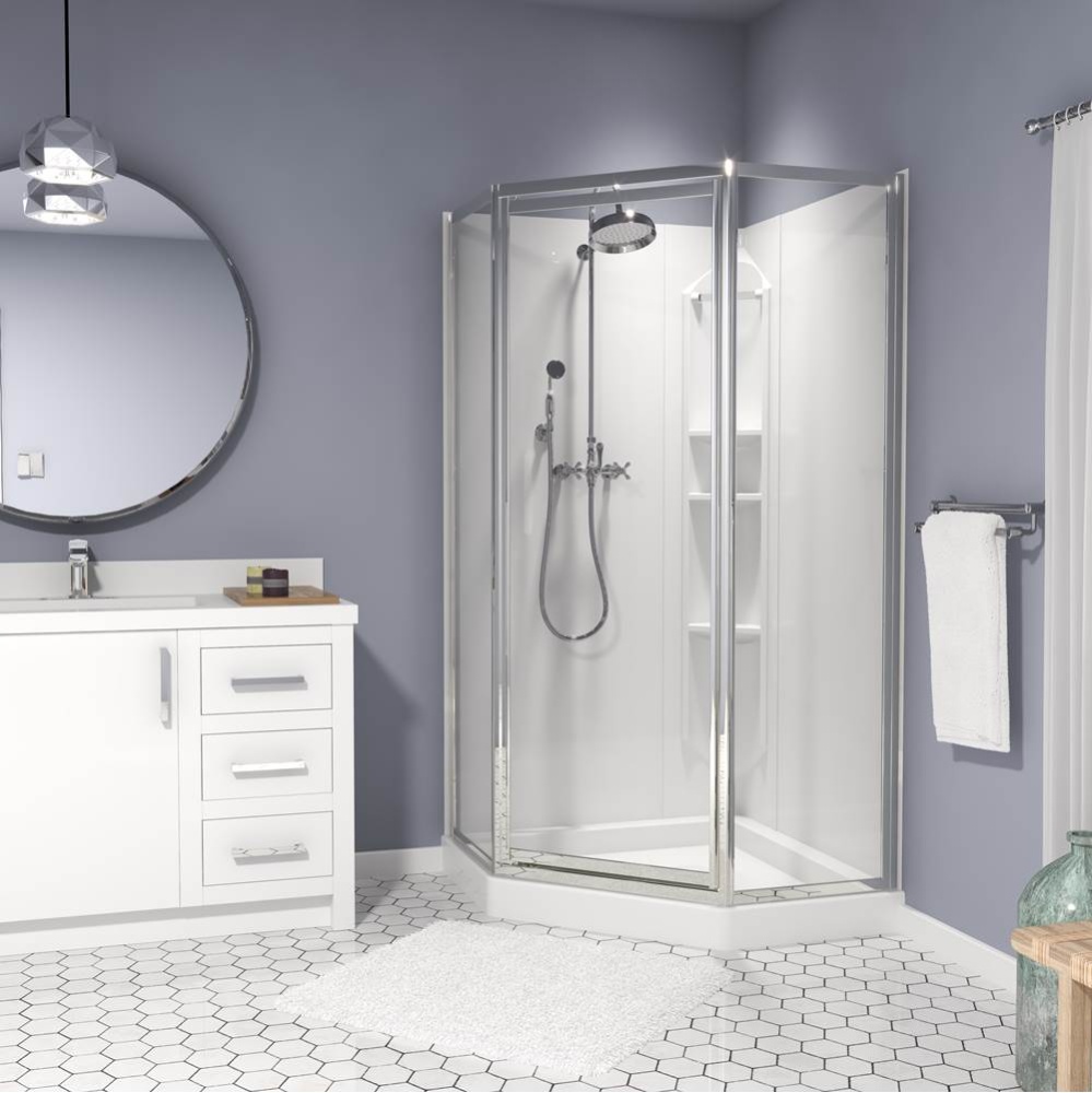Atlantic II 38 x 38 Polystyrene Center Drain Shower Kit in White with Clear Glass in Chrome