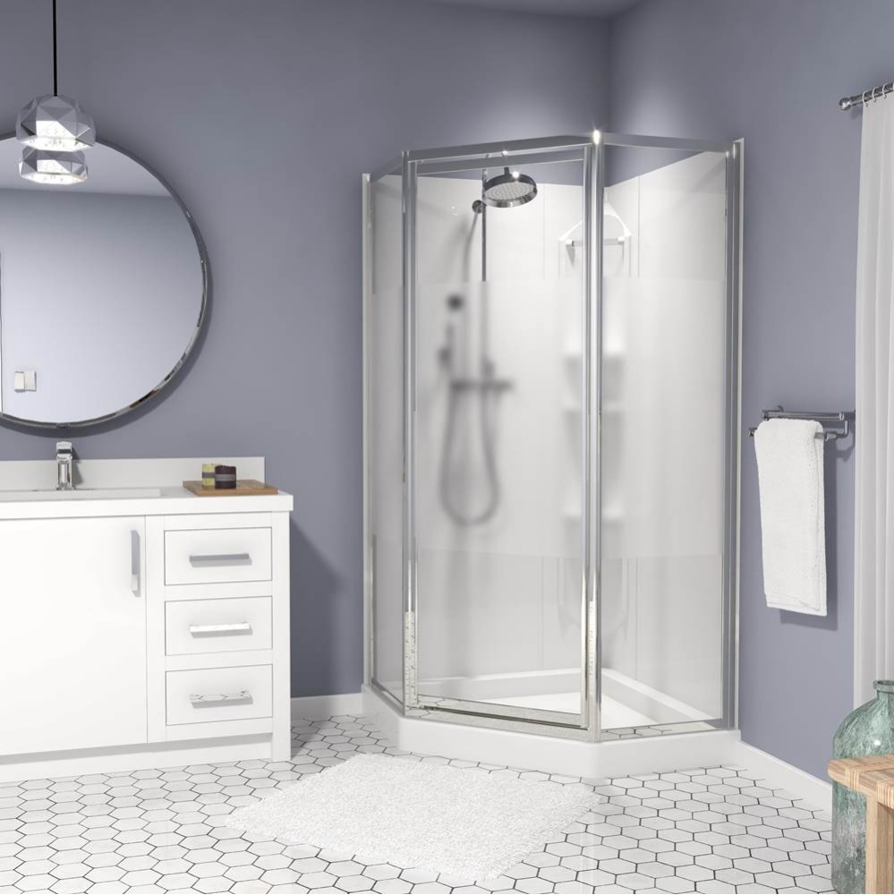 Atlantic II 38 x 38 Polystyrene Center Drain Shower Kit in White with Center Silk Glass in Chrome