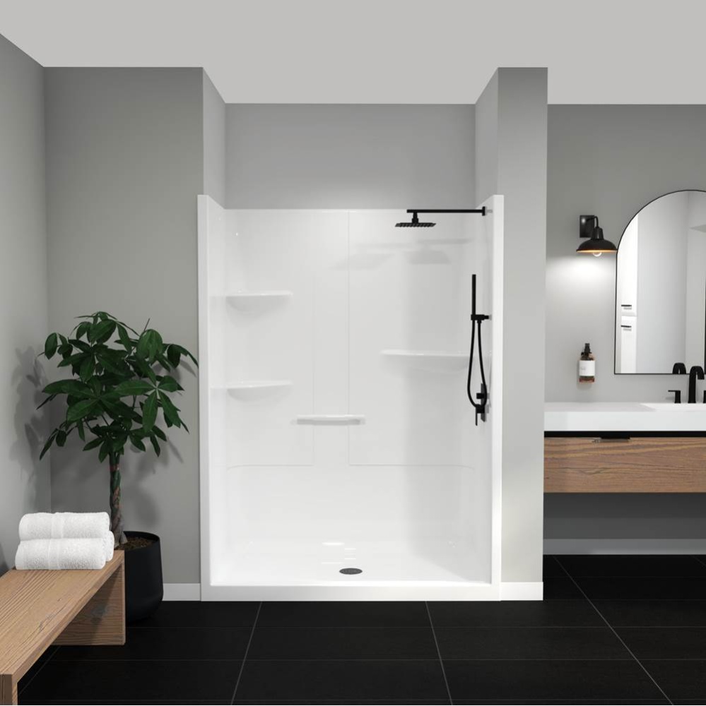 Camelia SH-6034 Acrylic Alcove Center Drain No Seat One-Piece Shower in White