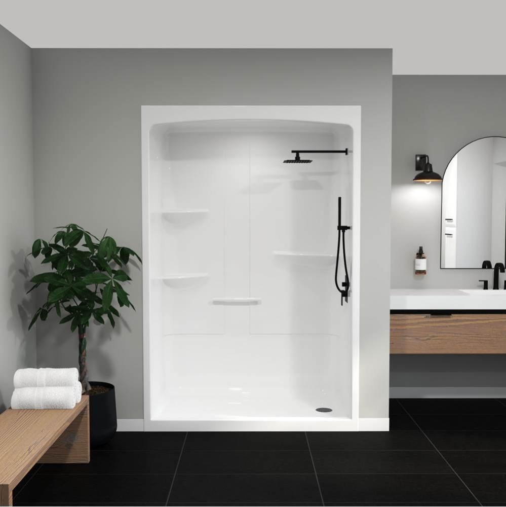 Camelia SHR-6034 Acrylic Alcove Right-Hand Drain No Seat One-Piece Shower in White