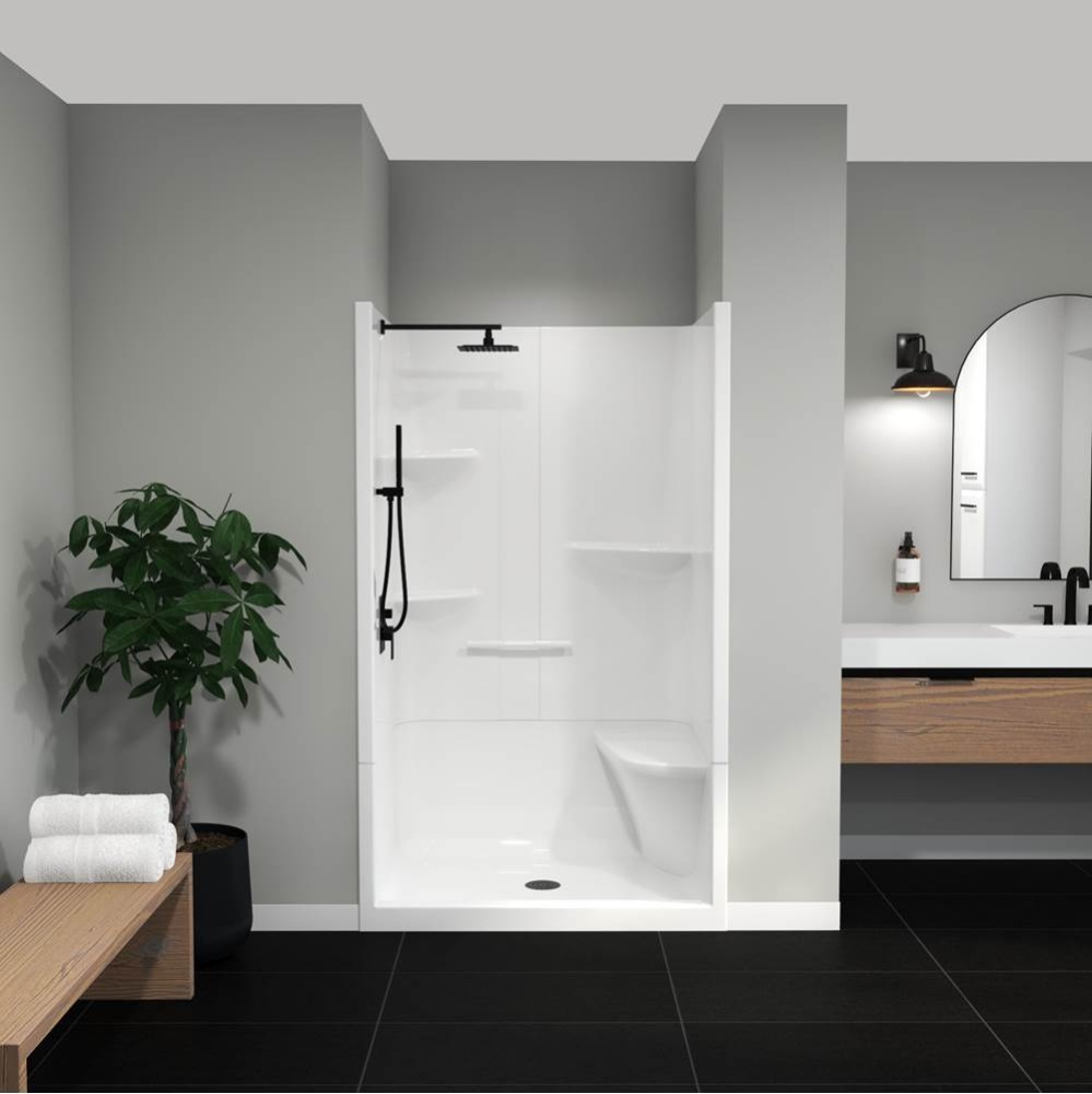 Camelia SH-4834 Acrylic Alcove Center Drain Right Molded Seat Two-Piece Shower in White