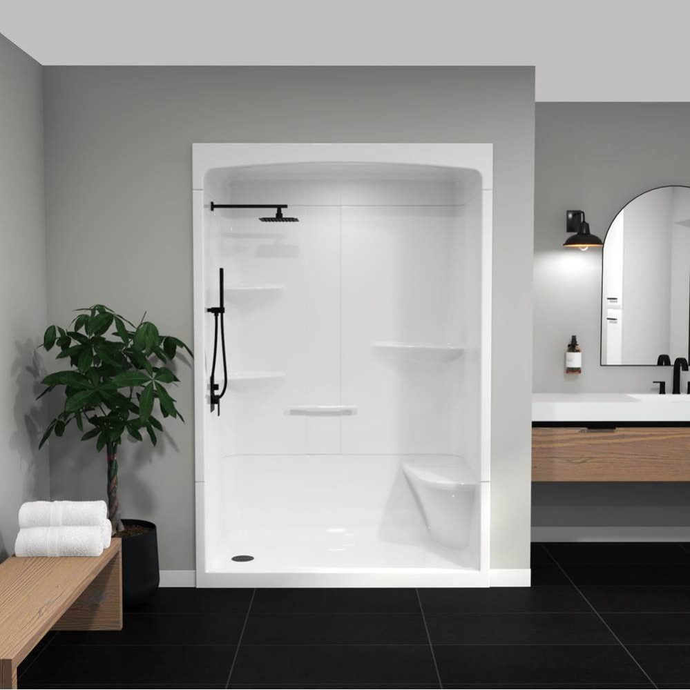 Camelia SHR-6034 Acrylic Alcove Left-Hand Drain Right Molded Seat Three-Piece Shower in White