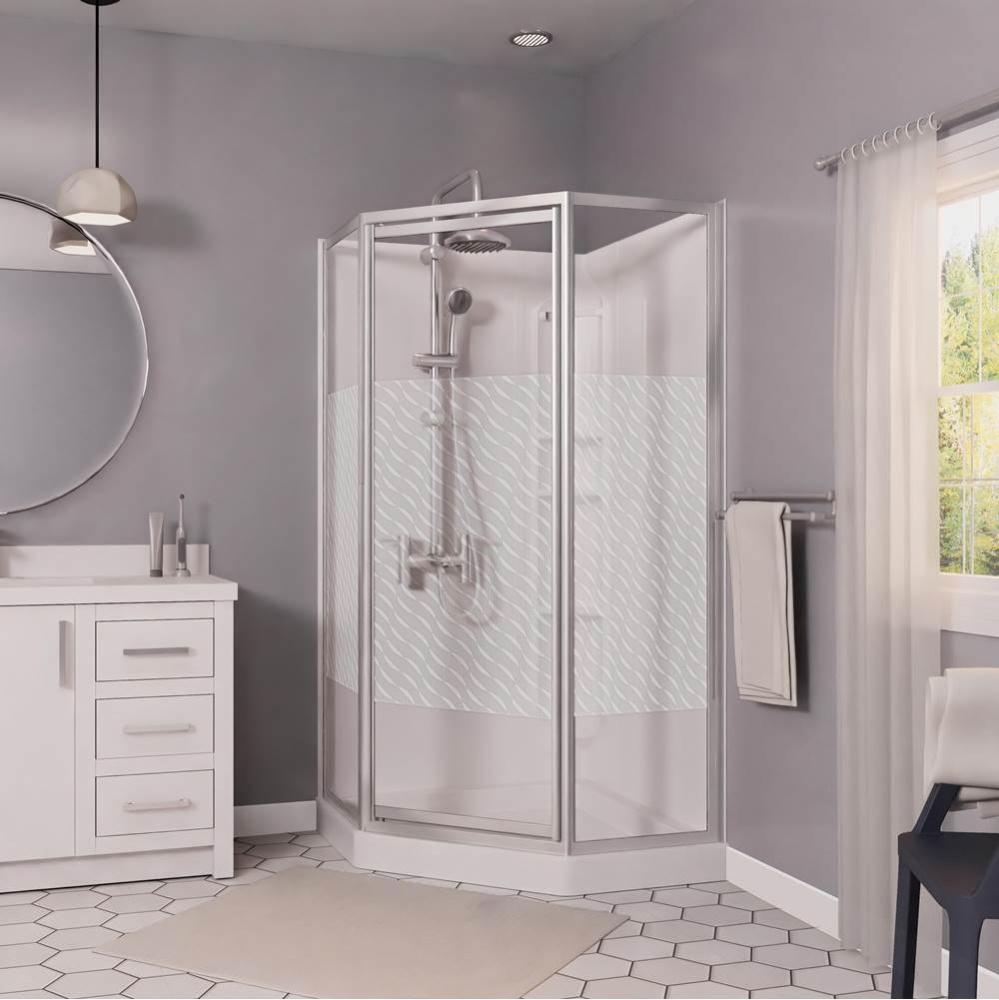 Himalaya 38 x 38 Polystyrene Center Drain Shower Kit in White with Design 47 Glass in Chrome