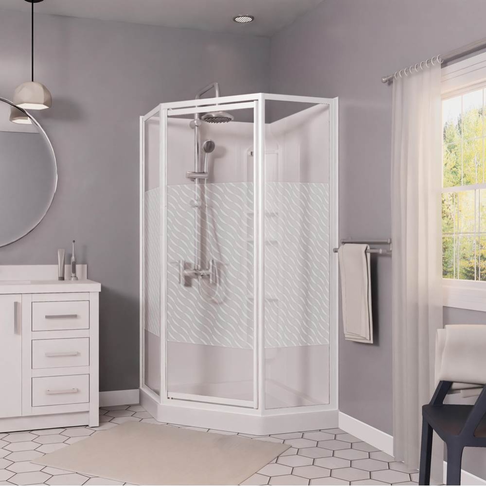 Himalaya 38 x 38 Polystyrene Center Drain Shower Kit in White with Design 47 Glass in White